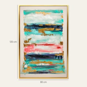 Quadro em Tela Abstrato Pintado à Mão 120x80 cm Quadro para Decoração de Salão Moderno com Moldura de Madeira Multicolor
