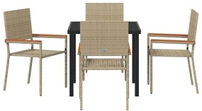Conjunto de Jantar de Jardim 5 Peças Bege em Rattan Sintético
