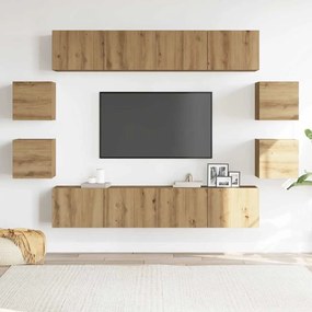 Conjunto de armário TV parede 8 pcs madeira carvalho artisiano