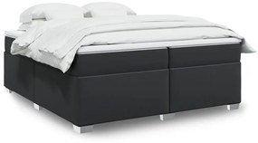 Cama com molas/colchão 200x200 cm couro artificial preto
