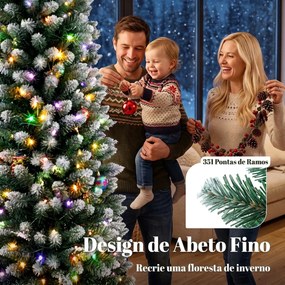 Árvore de Natal Estreita Pré-iluminada 180 cm, LEDs de Dupla Cor, Efeito Nevado, Comando, 11 Modos, 351 Pontas, 170 LEDs, Verde/Branco