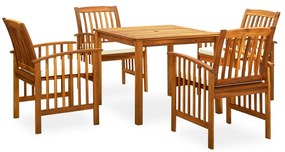 vidaXL 5 pcs conjunto de jantar p/ jardim c/ almofadões acácia maciça