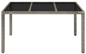 Mesa de jardim com tampo de vidro 150x90x75 cm vime PE cinzento