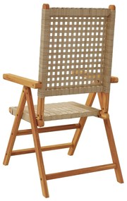 Cadeiras jardim reclináveis 6 pcs vime PE/madeira maciça bege