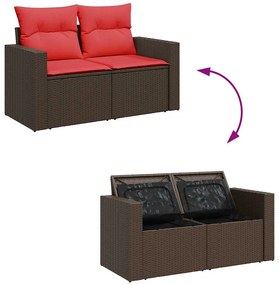 7 pcs conj. sofás jardim c/ almofadões vime PE/acácia castanho