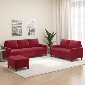vidaXL 3 pcs conjunto de sofás com almofadões veludo vermelho tinto