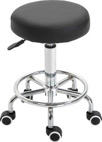 Banco com rodas, banco de massagem com altura ajustável de 50 a 64 cm e assento almofadado, giratório a 360°, preto