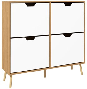 HOMCOM Sapateira Entrada para 16 Pares 95x26x95 cm Anti-Tombo com 4 Gavetas Prateleiras Ajustáveis Madeira | Aosom Portugal