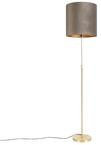 Candeeiro de pé dourado/latão com abajur em veludo castanho 40/40 cm - Parte Country / Rústico
