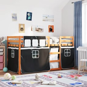 vidaXL Beliche com cortinas 80x200 cm pinho maciço branco e preto