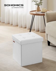 Banco quadrado arrumação 38 x 38 x 38 cm, em couro sintético, 38 cm, dobrável branco