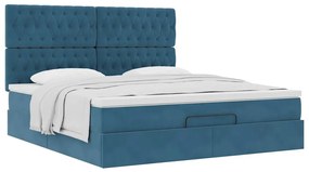 Estrutura cama otomana colchões 180x200 cm veludo azul escuro