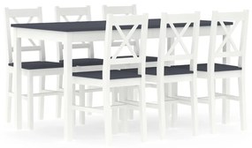 7 pcs conjunto de jantar em madeira de pinho branco e cinzento