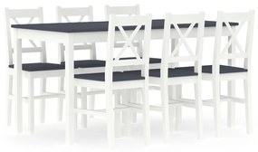 vidaXL 7 pcs conjunto de jantar em madeira de pinho branco e cinzento