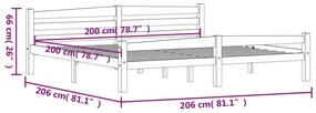 Estrutura de cama 200x200 cm pinho maciço cinzento-escuro