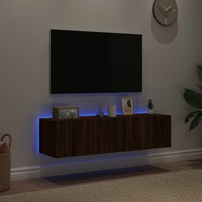 Móveis de parede para TV com luzes LED 2 pcs carvalho castanho