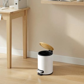 Caixote do lixo para casa de banho de 3 litros, com tampa de bambu, com pedal Branco