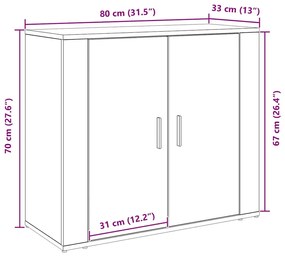 Sideboard vidaXL Preto Carvalho 80x33x70 cm Madeira de Engenharia