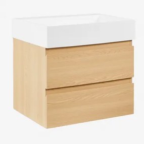 Conjunto De Móvel De Casa De Banho Suspenso Em Madeira E Folha De Freixo Com Lavatório Integrado Ona Madeira Natural & Sem Espelho & Sem - Sklum