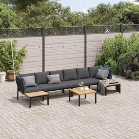 5 pcs conjunto de sofás p/ jardim c/ almofadões alumínio preto