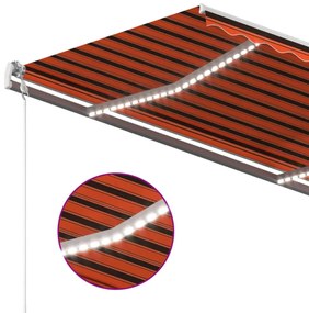 Toldo retrátil manual com luzes LED 4x3 m laranja e castanho