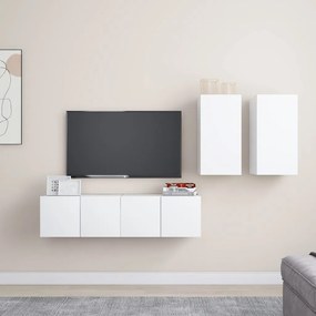 4 pcs conjunto de móveis de TV contraplacado branco