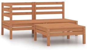 3 pcs conjunto lounge de jardim pinho maciço castanho mel