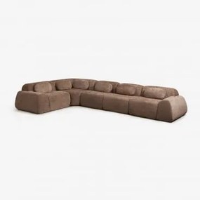 Sofá Modular De Canto Em Chenille De 5 Peças Embalado A Vácuo Mérida Chenille Castanho Caramelo - Sklum