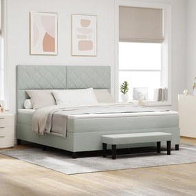 vidaXL Cama Box com Colchão e Banco Cinza Claro 180x200 cm Veludo