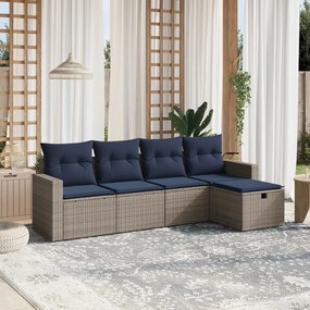 vidaXL 5 pcs conjunto sofás p/ jardim c/ almofadões vime PE cinzento