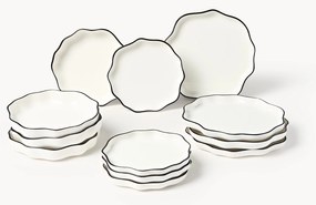 Conjunto de loiça em porcelana com borda ondulada Bia, 4 pessoas, conjunto de 12