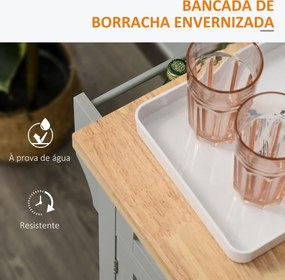 Carrinho Ilha de Cozinha com Rodas 2 Gavetas 4 Portas Suporte para Temperos e Barra Lateral 111x44,5x82,5 cm Cinzento e Madeira