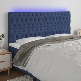 Cabeceira de cama c/ luzes LED tecido 200x7x118/128 cm azul