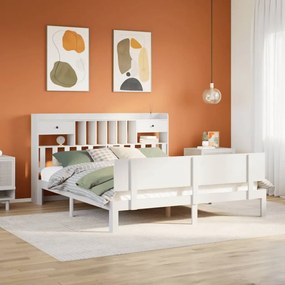 vidaXL Cama com estante sem colchão 200x200 cm pinho maciço branco