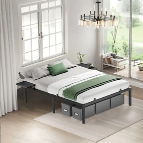 Cama com estrado, 160 x 200 cm, com 2 prateleiras adicionais Preto