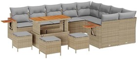 Conjunto de Sofá de Jardim de 13 peças com Almofadas Bege Vime Acácia