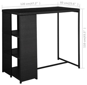 5 pcs conjunto de bar p/ jardim c/ almofadões vime PE preto