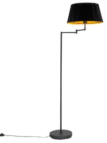 Candeeiro de pé preto com cúpula preta plissada e braço ajustável - Ladas Deluxe Clássico / Antigo
