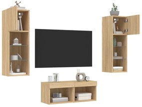 vidaXL 4 pcs móveis de parede para TV com luzes LED carvalho sonoma