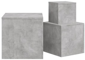 Mesas de apoio 3 pcs derivados de madeira cinza cimento