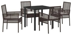 Conjunto de Jantar de Jardim 5 Peças com Almofadas Castanho Rattan Sin