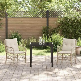 Conjunto de Jantar de Jardim 3 Peças com Almofadas Beiges em Rattan Si