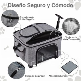 Transportadora para Animais de Estimação com Rodas, 33 x 43 x 35 cm, Dobrável com Pega Telescópica, Cinzento