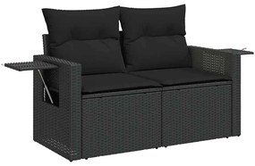 8 pcs conjunto sofás de jardim com almofadões vime PE preto