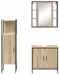 Conjunto de Móveis para Casa de Banho 3 Peças Carvalho Sonoma Madeira