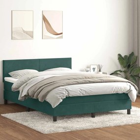 vidaXL Cama box spring com colchão 160x210 cm veludo verde escuro