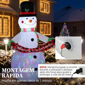 Boneco de Neve Insuflável de Natal 205 cm com Luzes LED e Música para Jardim, Pátio, Terraço e Casa