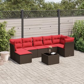 vidaXL 8 pcs conjunto sofás de jardim c/ almofadões vime PE castanho