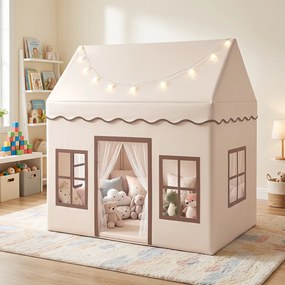Tenda de Jogos Infantil com Parque 2 em 1, 162,5 x 139 x 140 cm, Tapete Removível, Bege