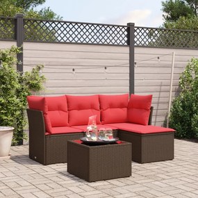 vidaXL 5 pcs conjunto sofás p/ jardim c/ almofadões vime PE castanho